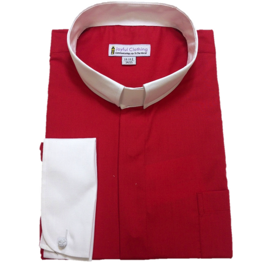 132. Men's Contrast Tab-Collar Clergy Shirt - Red/White Collar