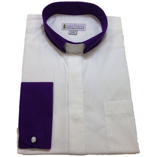 136. Men's Contrast Tab-Collar Clergy Shirt - White/Purple Collar
