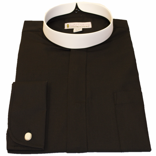 201. Men's Long-Sleeve Full Collar Banded Clergy Shirt - Black