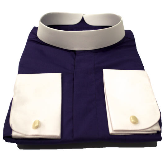 206. Men's Full-Collar Banded Clergy Shirt - Purple with White Cuffs