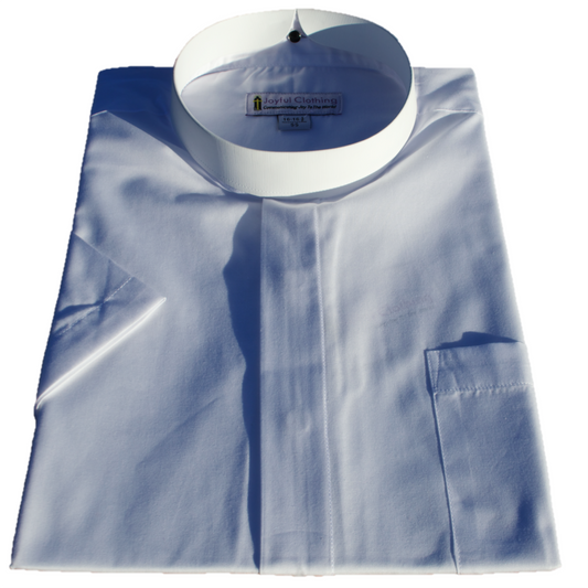 253. Men's Short-Sleeve Full-Collar Banded Clergy Shirt - White
