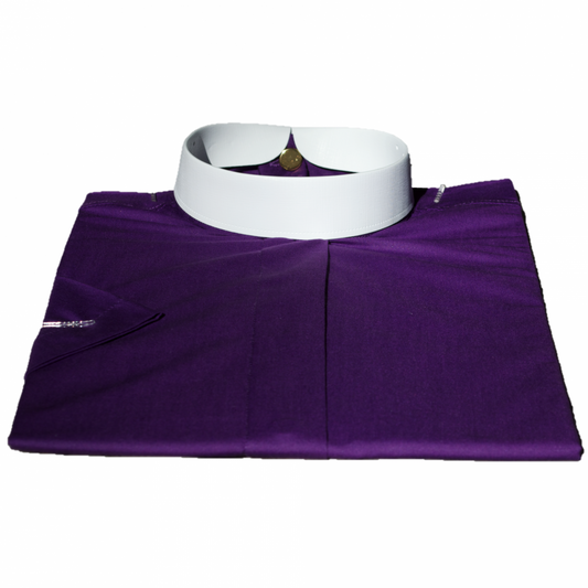 255. Men's Short-Sleeve (Banded) Full-Collar Clergy Shirt - Purple