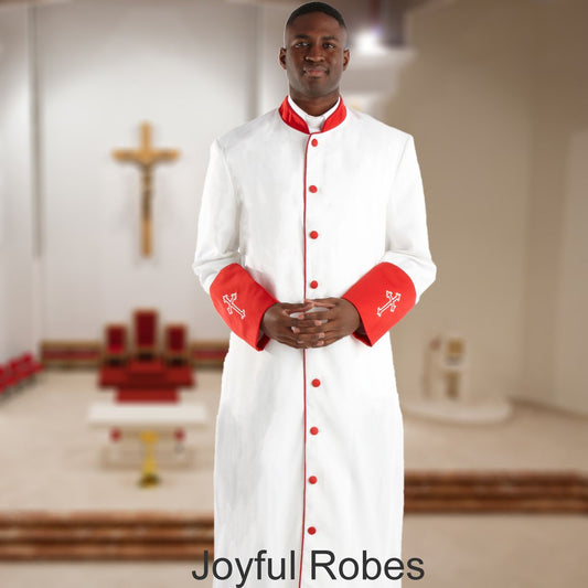 311 M. Men's Pastor/Clergy Robe - White/Red Cuff