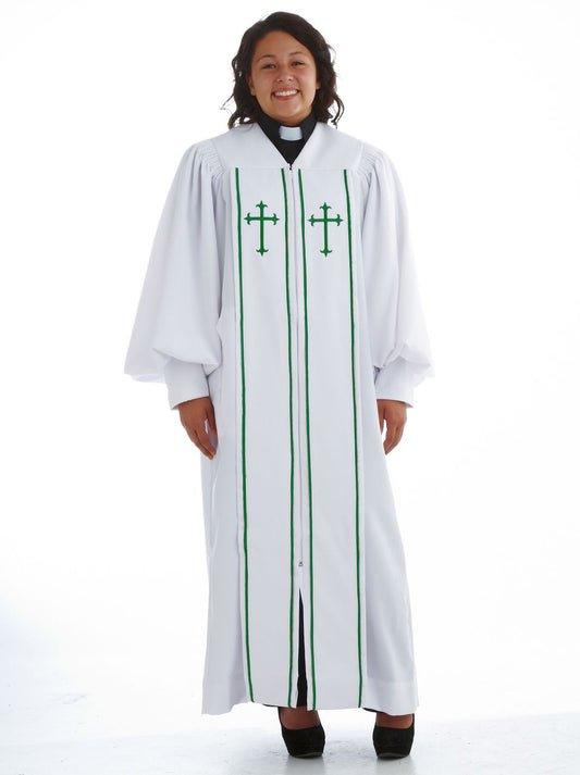 928 P. Men's & Women's Clergy Robe - White/Emerald