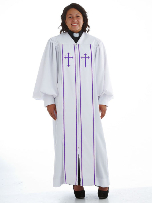 929 P. Men's & Women's Clergy Robe - White/Purple