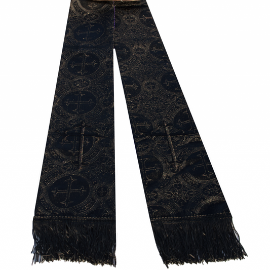 Premium Brocade Clergy Stole - Solid Black