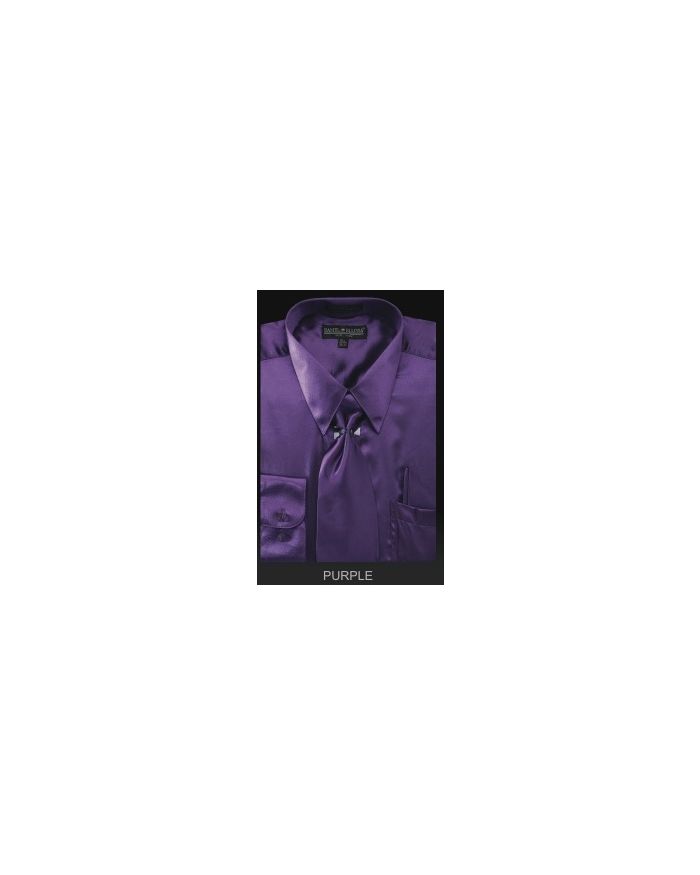 Mens Satin Dress Shirt with Matching Tie & Hanky Purple Mens Satin Dress Shirt with Matching Tie & Hanky Purple
