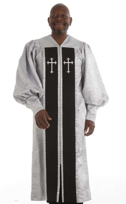 951 P. Men's & Women's Clergy Robe - Silver Brocade with Black