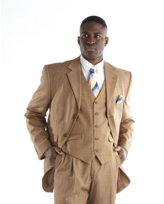 Steve Harvey Plaid 3 Pc. Suit - Cognac
