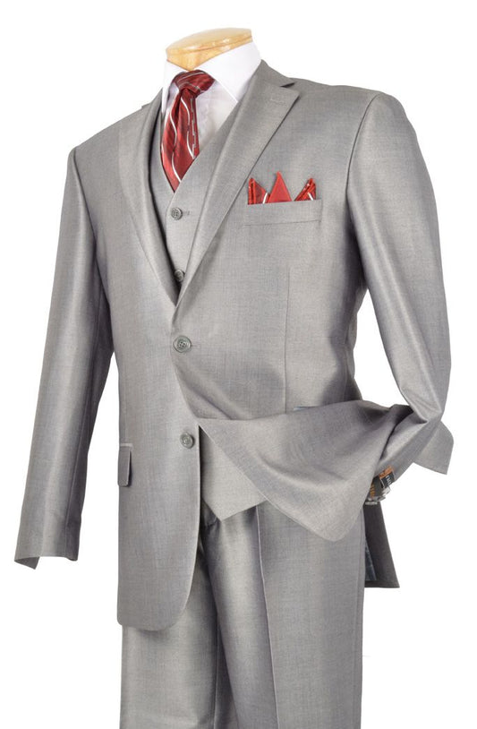 *Featured* Men's 3 Pc. Premium Sharkskin Suit Gray