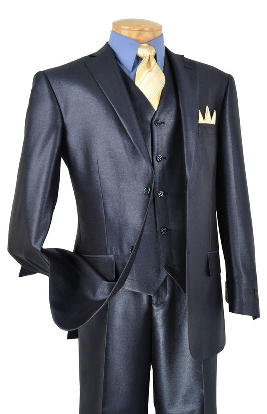 *Featured* Men's 3 Pc. Premium Sharkskin Suit Midnight Blue