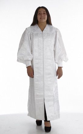 955 P. Men's & Women's Clergy Robe - Solid White Brocade