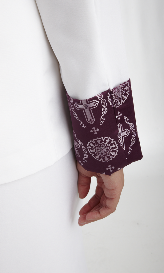 733 W. Women's 2 Pc. Clergy Suit White/Purple Brocade