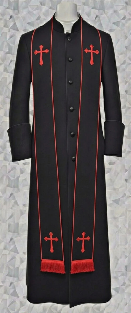 142. W Women's Clergy Robe - Black with Black/Red Stole