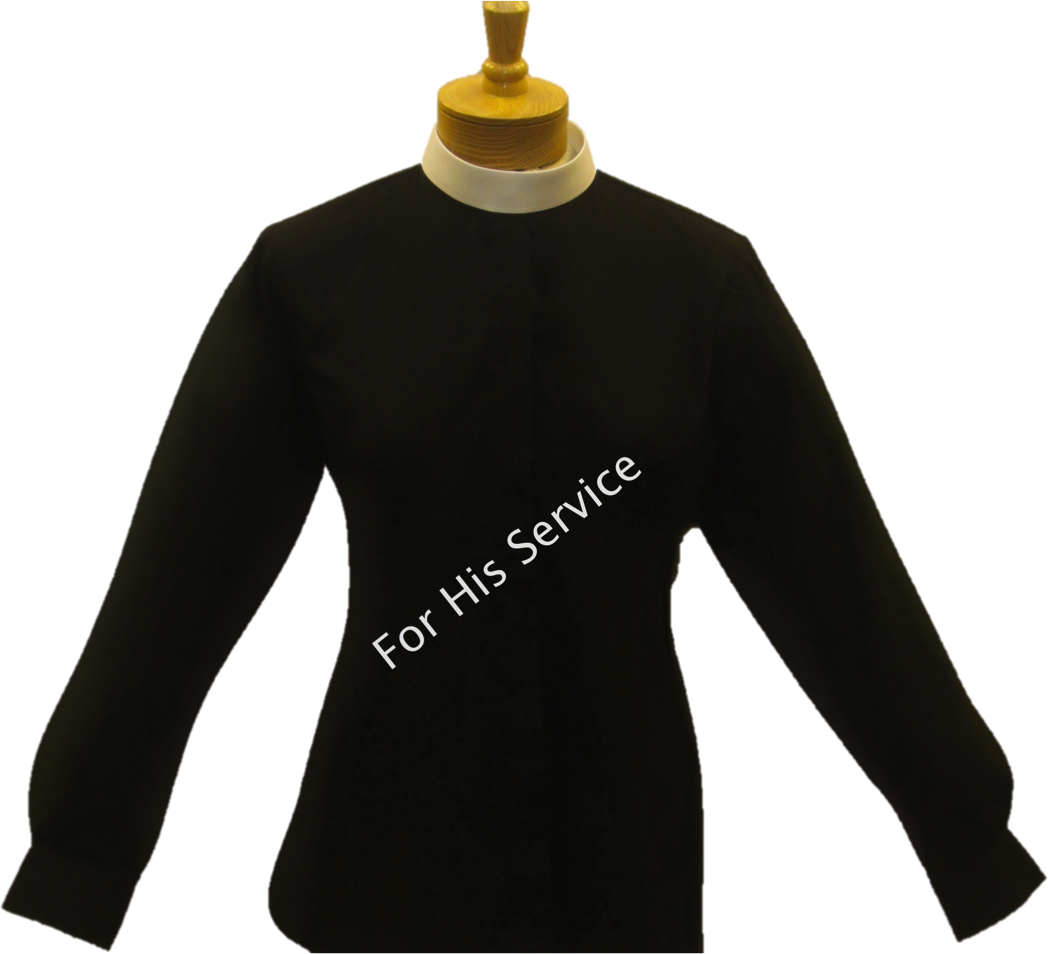 Women's Long-Sleeve (Banded) Full-Collar Clergy Shirt - Black