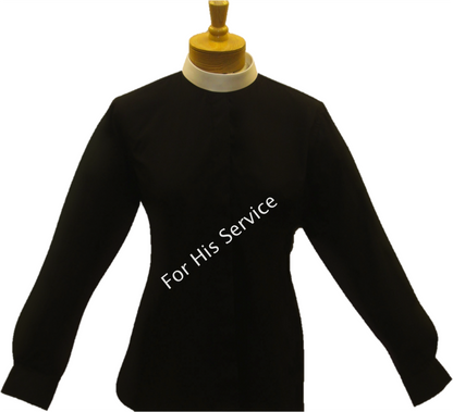 Women's Long-Sleeve (Banded) Full-Collar Clergy Shirt - Black