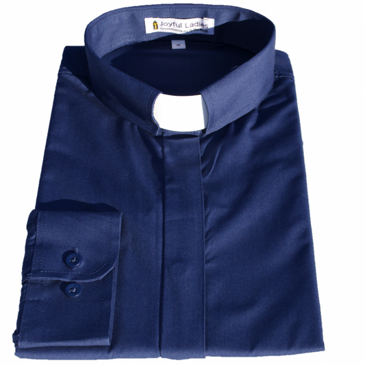 Women's Long-Sleeve Tab-Collar Clergy Shirt - Navy