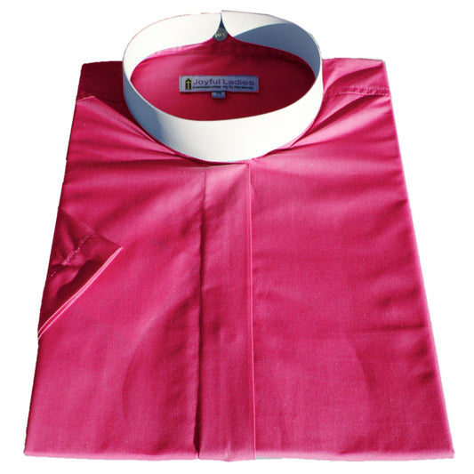 665. Women's Short-Sleeve (Banded) Full-Collar Clergy Shirt - Fuchsia