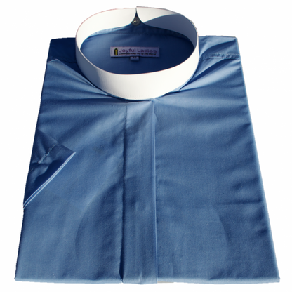 663. Women's Short-Sleeve (Banded) Full-Collar Clergy Shirt - Light Blue