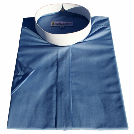 663. Women's Short-Sleeve (Banded) Full-Collar Clergy Shirt - Light Blue