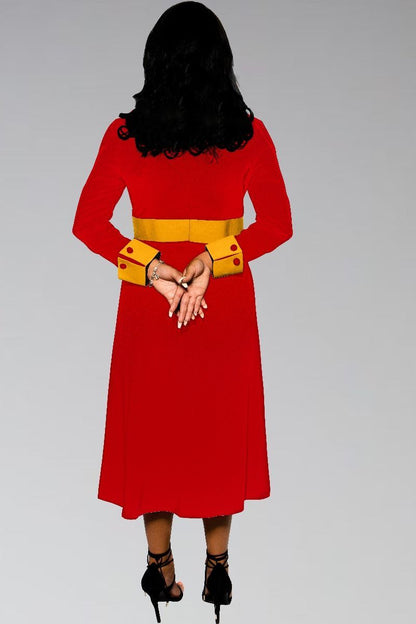 Women's Clergy Dress Red with Gold Designer Buttons