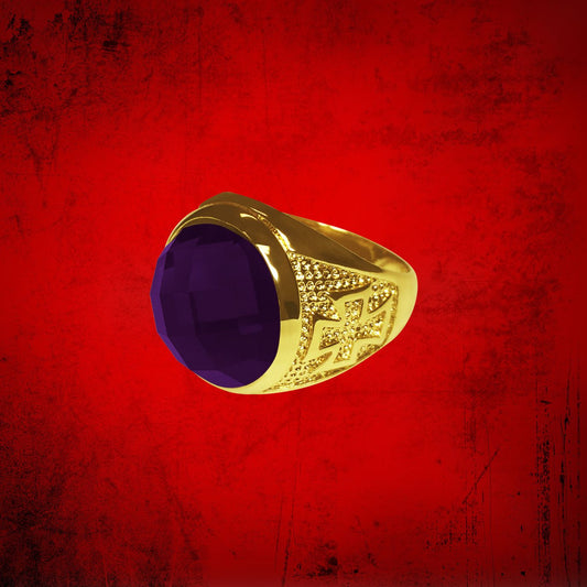 Mens Clergy Ring with Deep Purple Rounded Stone
