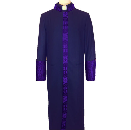 854 M. Men's Premium Pastor/Clergy Robe Black/Purple