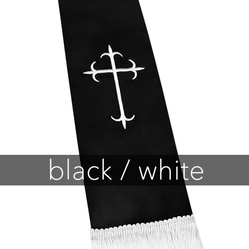 Clergy Stole - Black Satin with White Latin Crosses