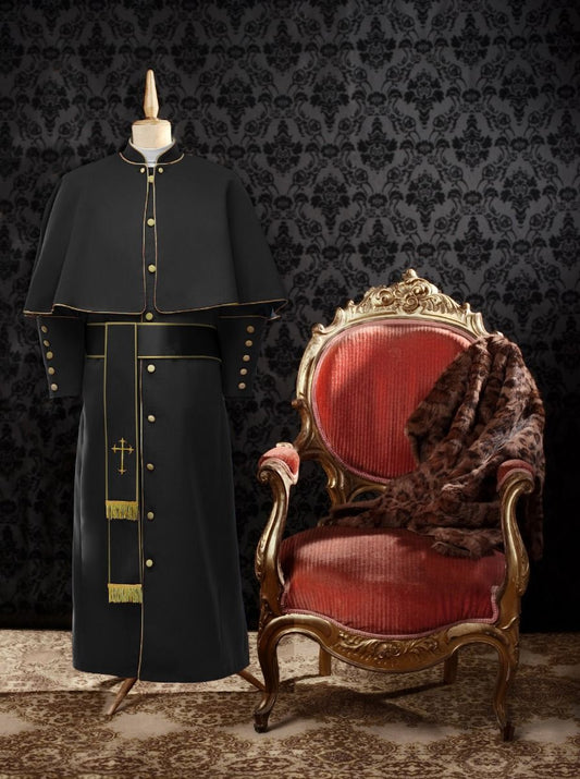 *Limited Exclusive* Men's Pastor/Clergy Robe Black/Deep Gold Luxury Ensemble