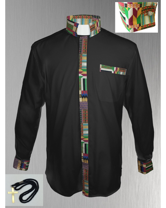 146. Custom Edition Kwangali Cloth Men’s Tab Collar Clergy Shirt Set - Black