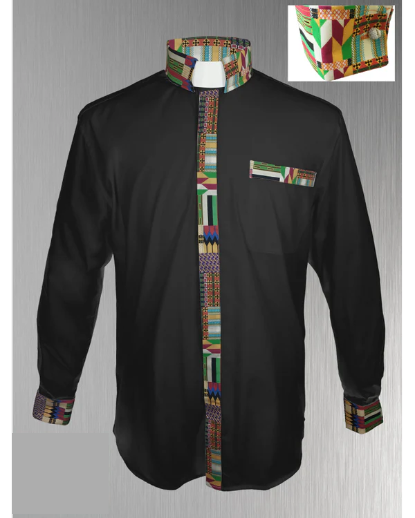 Custom Edition Kwangali Cloth Men’s Tab Collar Clergy Shirt Set - Black