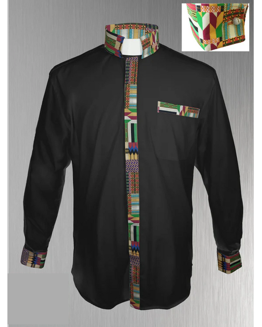 146. Custom Edition Kwangali Cloth Men’s Tab Collar Clergy Shirt Set - Black