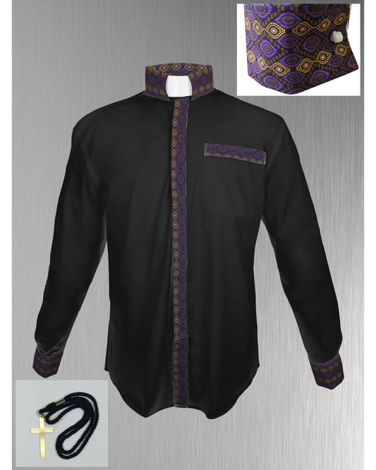 149. Custom Edition Gimba Cloth Men’s Tab Collar Clergy Shirt Set - Black