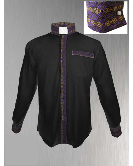 149. Custom Edition Gimba Cloth Men’s Tab Collar Clergy Shirt Set - Black