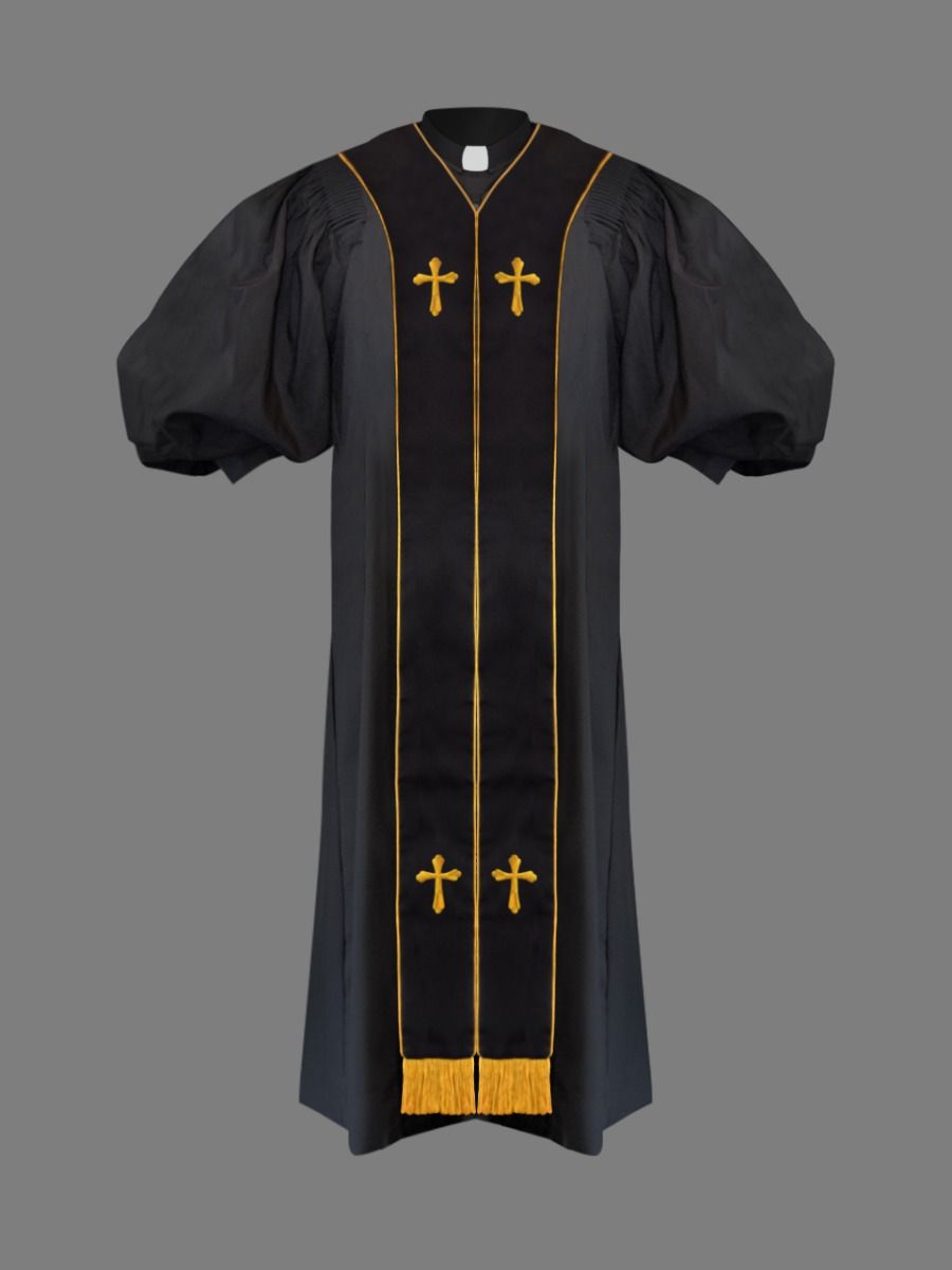 Suit Avenue Clergy Pulpit Robe Black with Free Black/Gold Stole