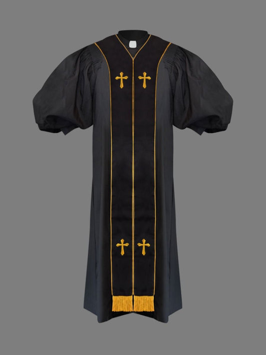 Suit Avenue Clergy Pulpit Robe Black with Free Black/Gold Stole