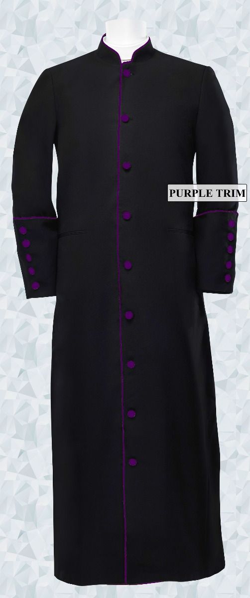 Men’s Black Clergy Robe with Deep Purple Trim and Buttons – Suit Avenue
