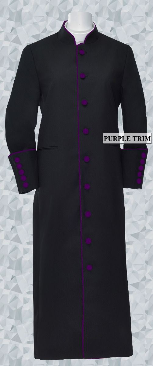 Women's Clergy/Pastor Robe Black/Deep Purple Trim