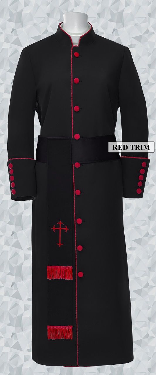 Women's Pastor/Clergy Robe - Black/Red Cincture Set