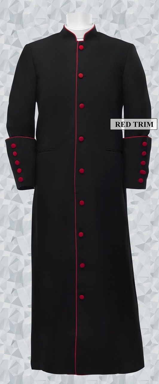 153 M. Men's Clergy/Pastor Robe Black/Red Trim