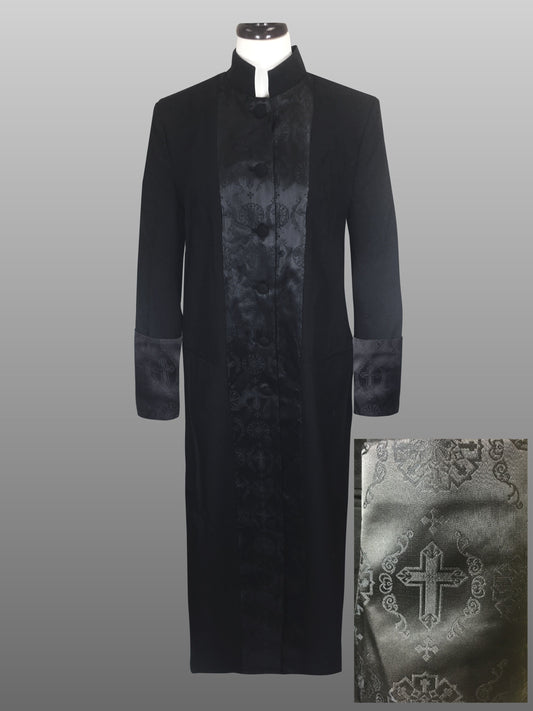 816 W. Women's Double Tone Brocade Pastor/Clergy Robe Black/Black