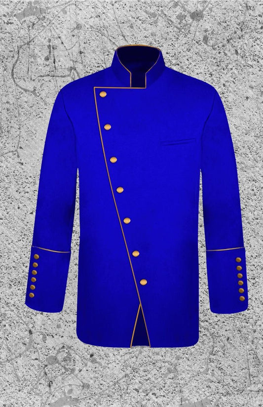 Men's Double Breast Frock Clergy Jacket - Royal Blue with Gold