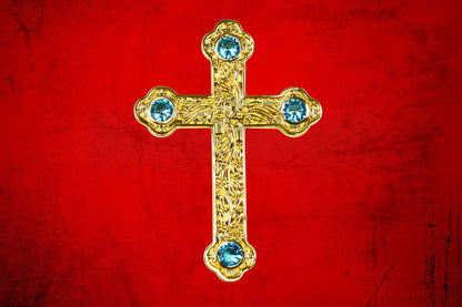 Premium Pectoral Cross Pendant & Chain Set with Blue