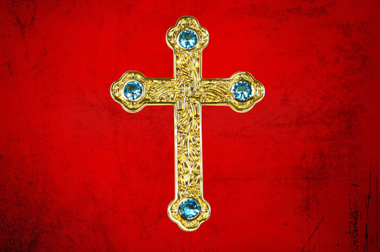 Premium Pectoral Cross Pendant & Chain Set with Blue