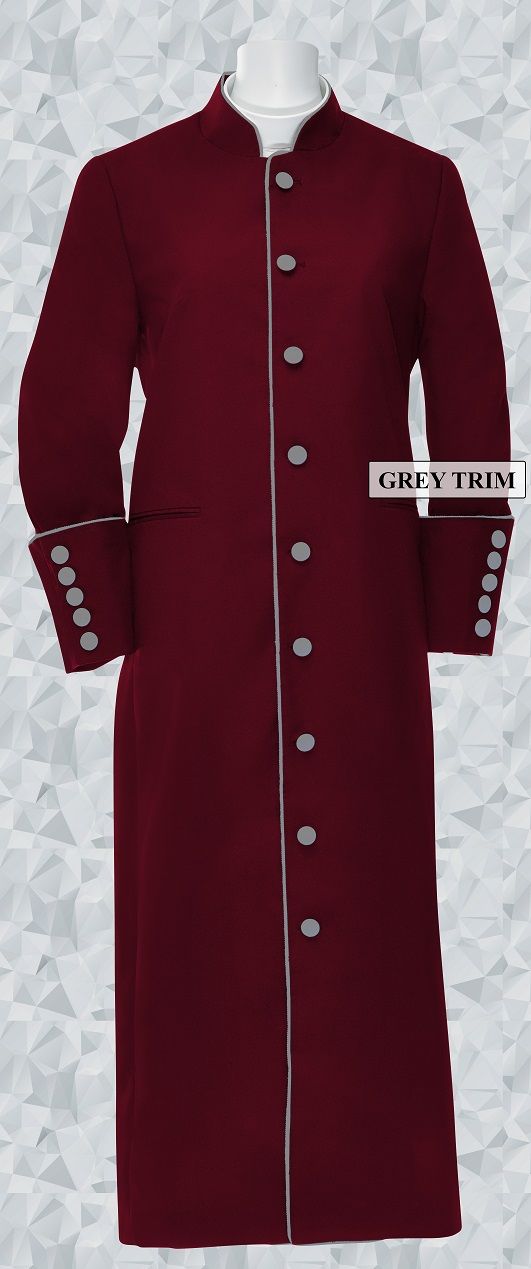 159 W. Women's Clergy/Pastor Robe - Burgundy/Grey Trim
