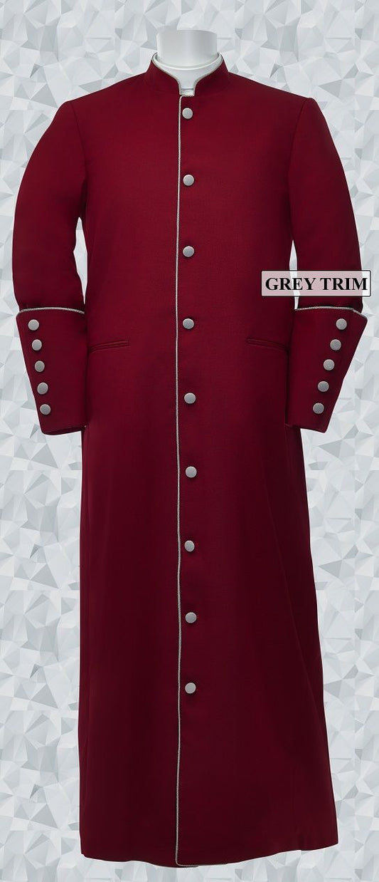 159 M. Men's Clergy/Pastor Robe - Burgundy/Grey Trim
