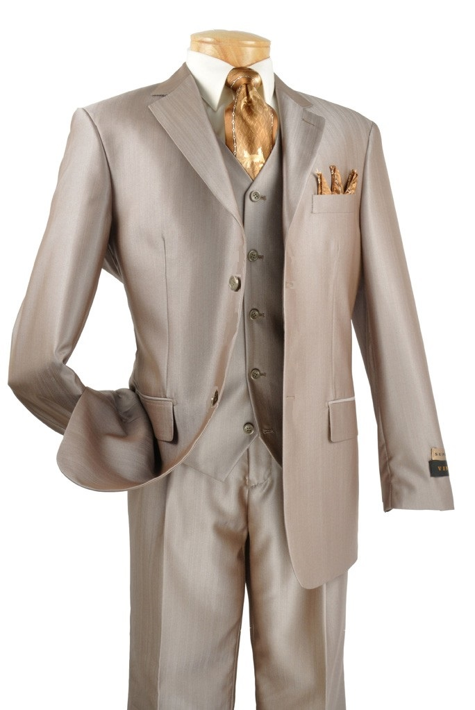 Men's Premium Sharkskin Suit - Champagne