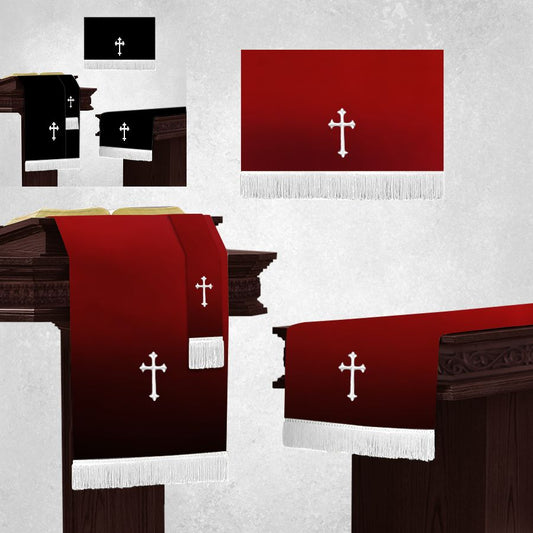 Parament Set 3 Pc. Altar Scarf in Reversible Black/Burgundy (WHITE Crosses)