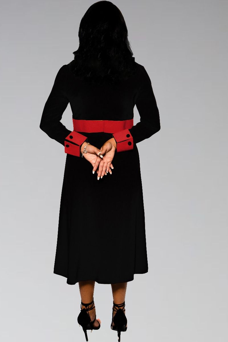 Women's Clergy Dress Black with Red Designer Buttons