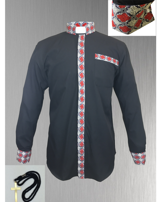 144. Custom Edition Meraki Argyle Men’s Tab Collar Clergy Shirt Set - Black